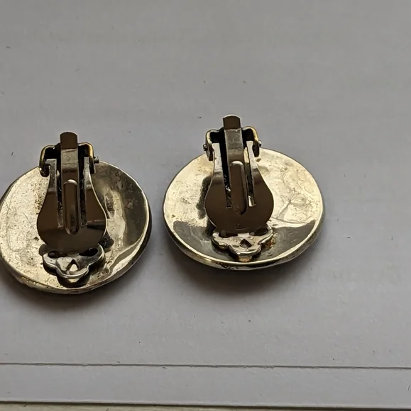 Abalone Earrings Alpaca Mexico Floral clip on vintage mother of pearl - Picture 4 of 8